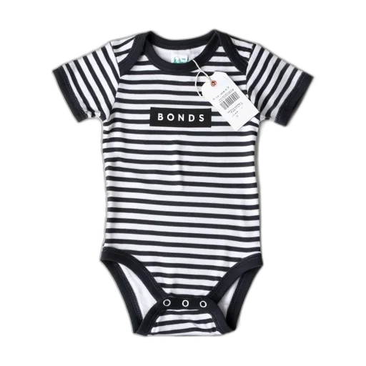 monochrome, new, unworn, baby, onesie, bonds, logo, front transparent PNG cut-out
