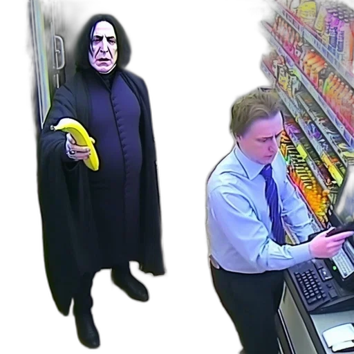 staff, grocery, store, severus, snape, lookalike, customer, holds transparent PNG cut-out