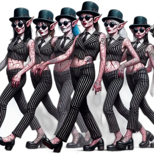 concept art, cartoon, comic book art, six, females, matching, striped, outfits transparent PNG cut-out