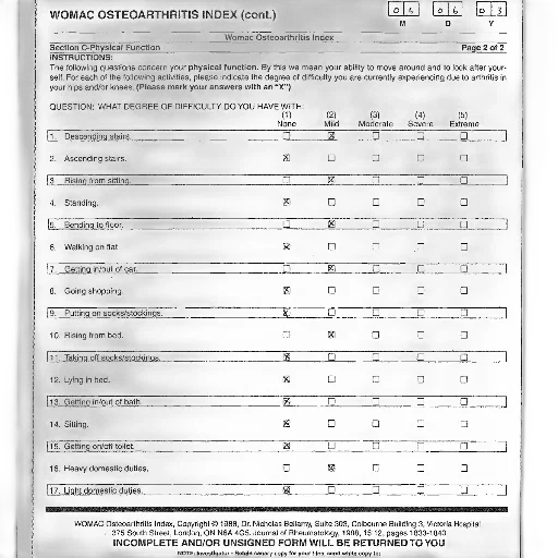 womac, osteoarthritis, index, form, instructions, questions, about, physical transparent PNG cut-out