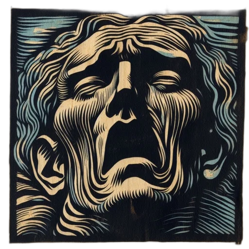 face, mask, comic book art, antique, woodcut, artwork, features, distressed transparent PNG cut-out