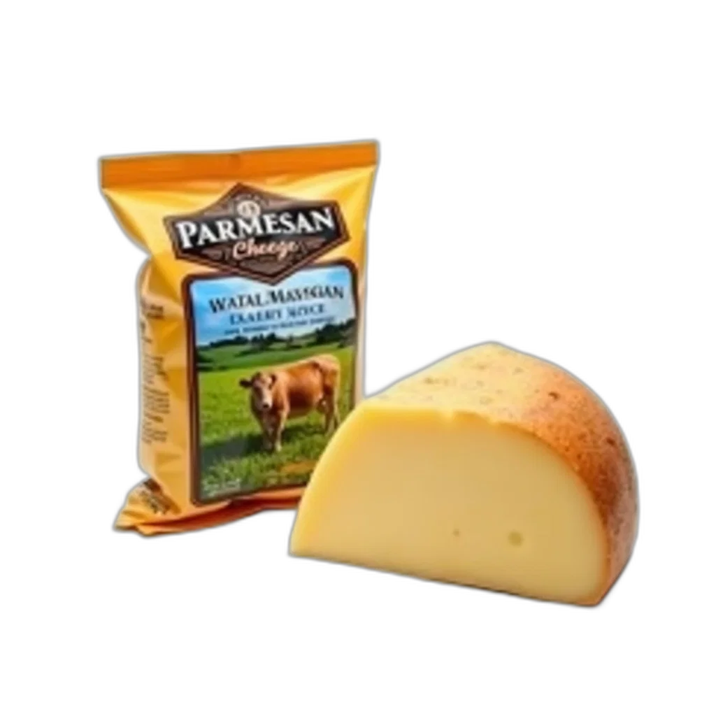 food, whole, wheel, parmesan, cheese, displayed, next, bag transparent PNG cut-out