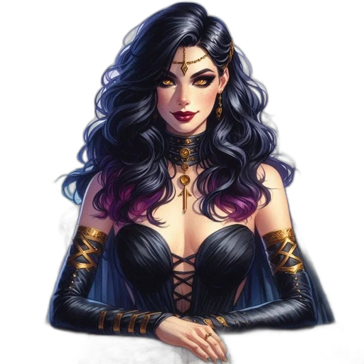 jewelry, fantasy art, comic book art, concept art, pixel art, dark, woman, yellow transparent PNG cut-out