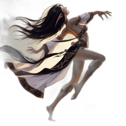 dress, hair, creature, mask, concept art, fantasy art, anime, watercolor transparent PNG cut-out