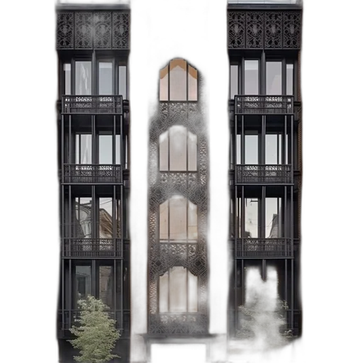 building, furniture, concept art, 3d render, photorealistic, fantasy art, fog, city street transparent PNG cut-out