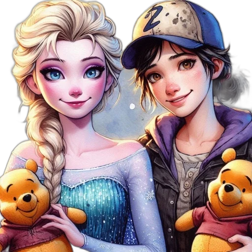 fantasy art, watercolor, concept art, oil painting, snow, two, animated, characters transparent PNG cut-out