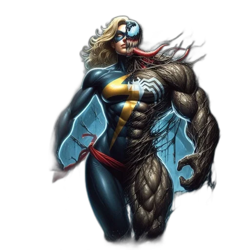 concept art, comic book art, fantasy art, 3d render, female, superhero, lightning, bolt transparent PNG cut-out