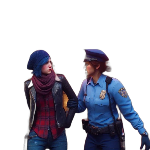 jacket, hat, concept art, 3d render, comic book art, photorealistic, city street, snow transparent PNG cut-out