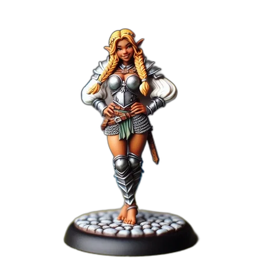 fantasy art, concept art, 3d render, pixel art, miniature, figurine, armored, woman transparent PNG cut-out