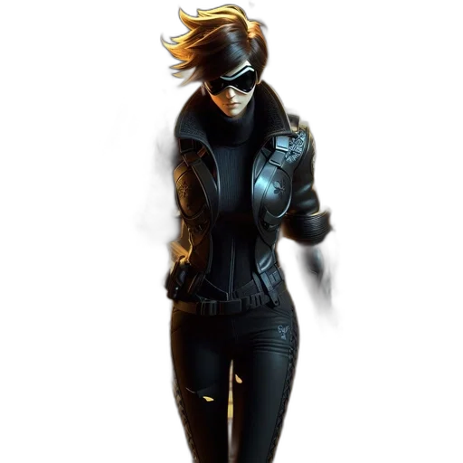 jacket, staff, concept art, cyberpunk, comic book art, 3d render, dark, monochrome transparent PNG cut-out