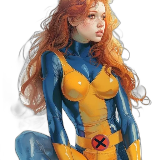 comic book art, concept art, fantasy art, watercolor, blue, golden, colorful, x-men transparent PNG cut-out