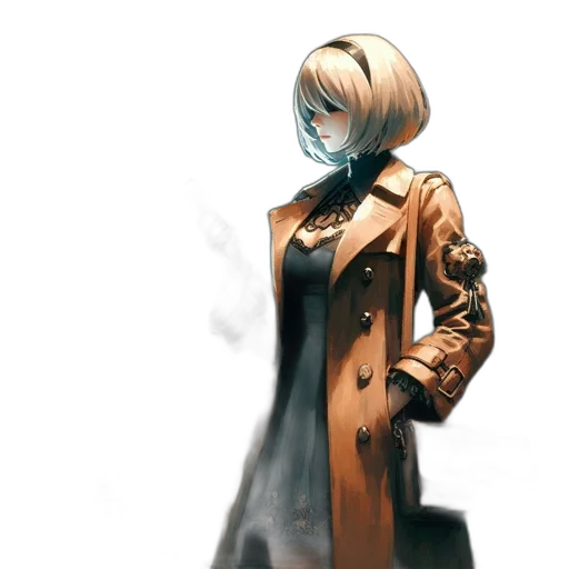 jacket, dress, face, mask, concept art, cyberpunk, comic book art, watercolor transparent PNG cut-out