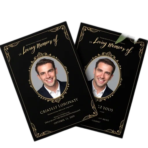 set, three, funeral, programs, man, portrait, center, each transparent PNG cut-out