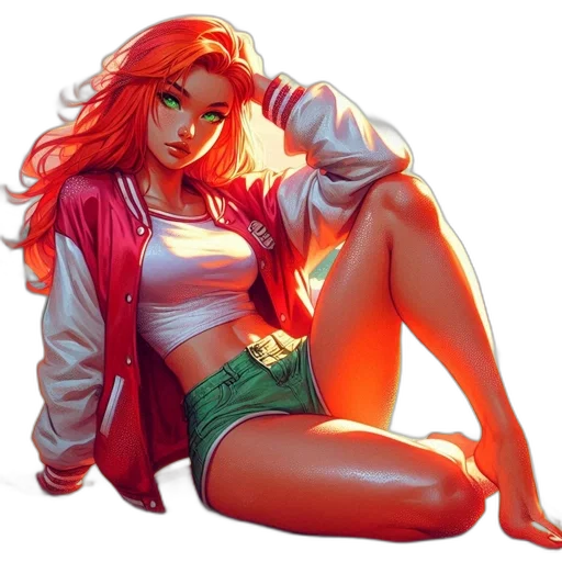 jacket, comic book art, concept art, fantasy art, cartoon, neon lights, fire, red transparent PNG cut-out
