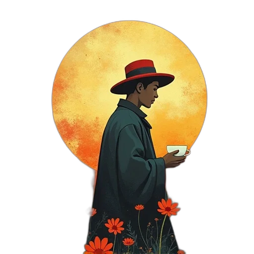 hat, jacket, flower, staff transparent PNG cut-out