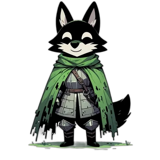 jacket, staff, animal, mask, concept art, fantasy art, pixel art, comic book art transparent PNG cut-out