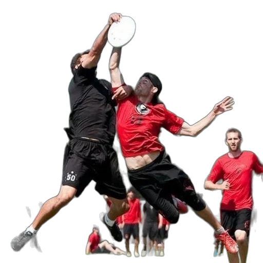 two, men, jump, frisbee transparent PNG cut-out