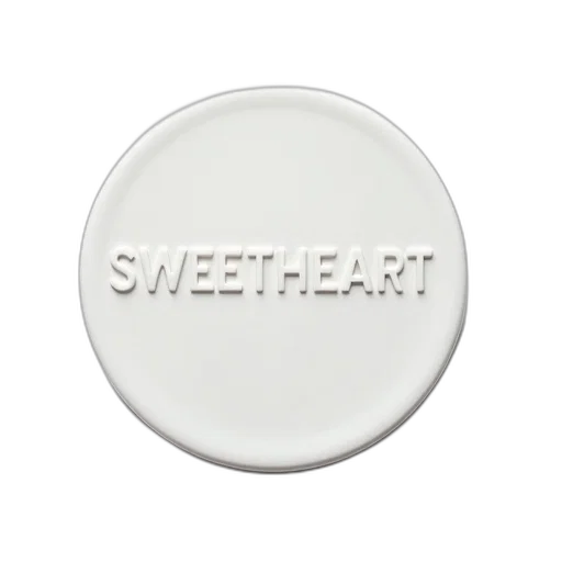 white, plastic, lid, word, sweetheart, embossed, has, smooth transparent PNG cut-out