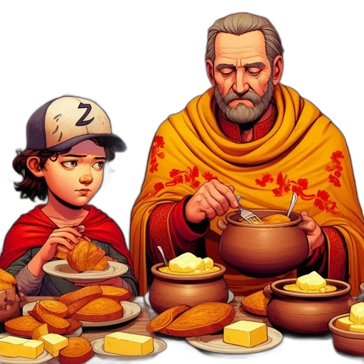 food, pixel art, concept art, fantasy art, photorealistic, fire, golden, two transparent PNG cut-out