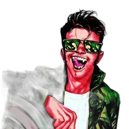 jacket, face, cartoon, comic book art, concept art, photorealistic, green, neon transparent PNG cut-out