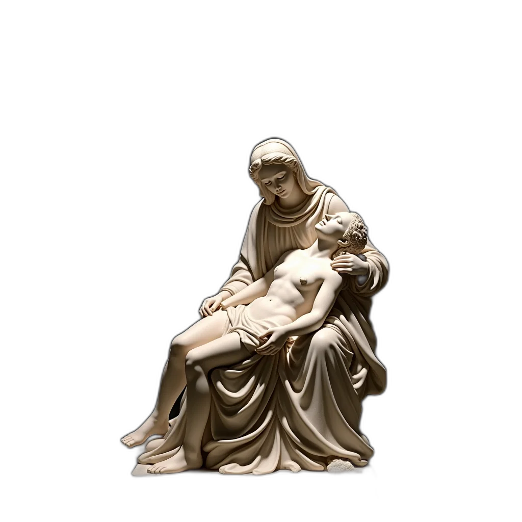 3d render, photorealistic, snow, night, marble, sculpture, piet, xc3 transparent PNG cut-out