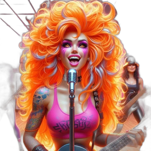 comic book art, concept art, cartoon, fantasy art, neon lights, energetic, female, rock transparent PNG cut-out
