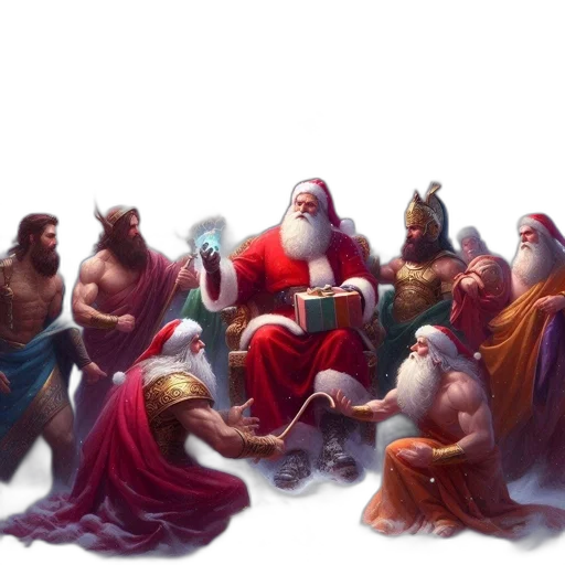 concept art, fantasy art, photorealistic, pixel art, snow, fire, forest, santa transparent PNG cut-out