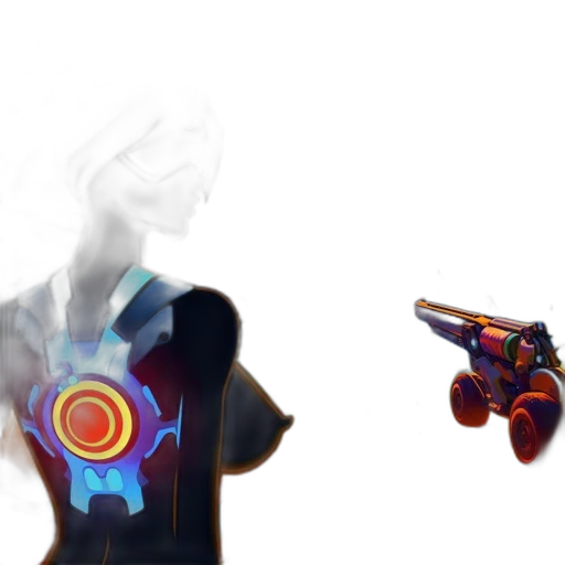 weapon, robot, staff, concept art, 3d render, pixel art, cyberpunk, fire transparent PNG cut-out