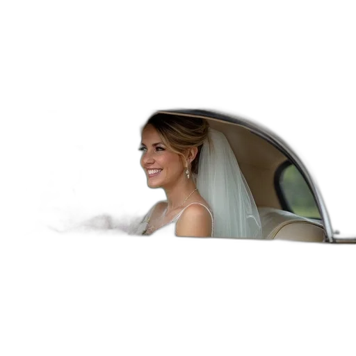 car, crown, hat, umbrella, photorealistic, bride, sitting, passenger transparent PNG cut-out