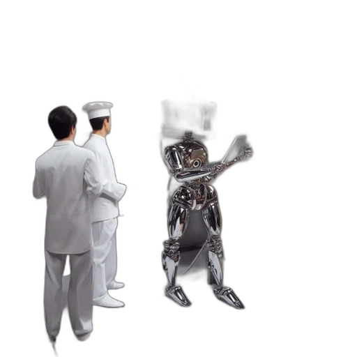 robot, concept art, 3d render, outer space, futuristic, kitchen, chef, stands transparent PNG cut-out