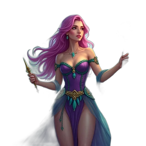 dress, staff, fantasy art, concept art, pixel art, comic book art, pastel, dark transparent PNG cut-out