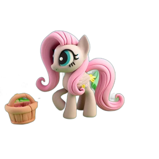 3d render, concept art, pink-haired, pony, stands, near, flowers, clay transparent PNG cut-out