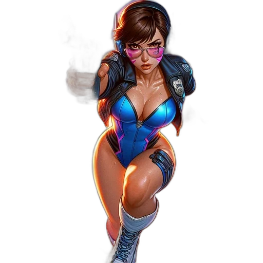 comic book art, concept art, fantasy art, cartoon, neon lights, blue, female, figure transparent PNG cut-out
