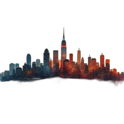 building, concept art, pixel art, watercolor, 3d render, fog, fire, city street transparent PNG cut-out