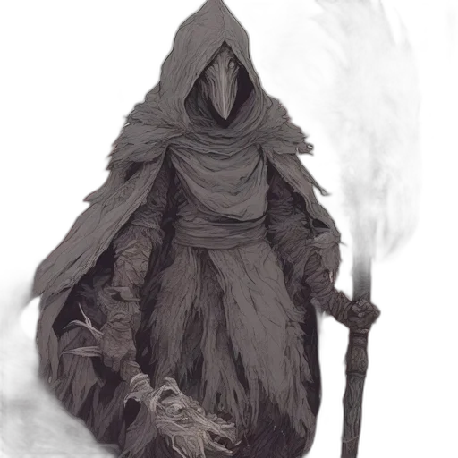 mask, staff, creature, sword, concept art, fantasy art, pencil sketch, comic book art transparent PNG cut-out