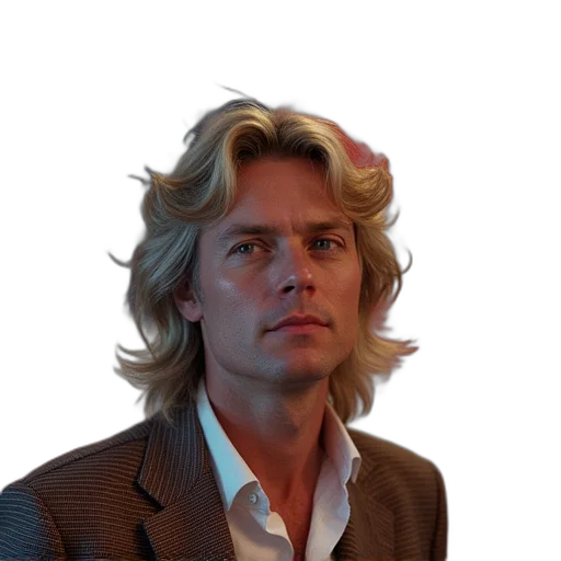 hair, jacket, staff, face, photorealistic, vaporwave, 3d render, concept art transparent PNG cut-out