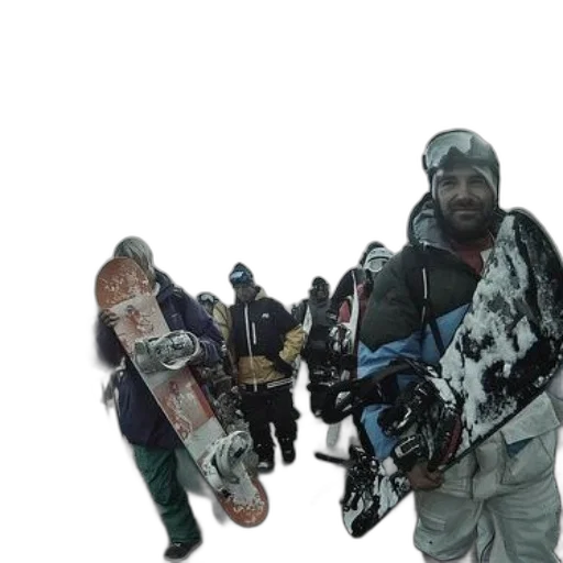 concept art, outer space, group, snowboarders, skiers, gather, snowy, mountain transparent PNG cut-out