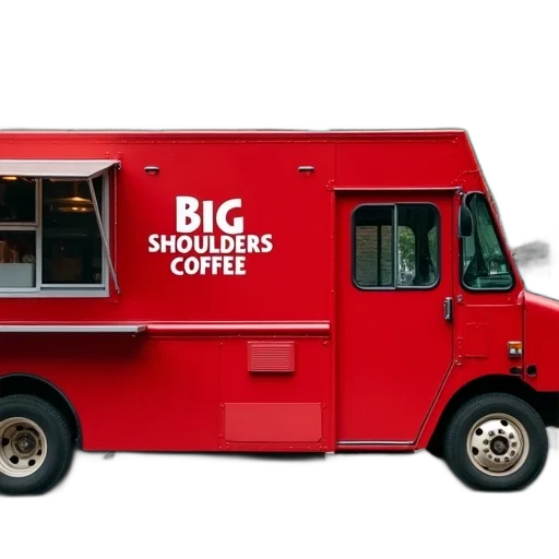 red, food, truck, words, big, shoulders, coffee, side transparent PNG cut-out