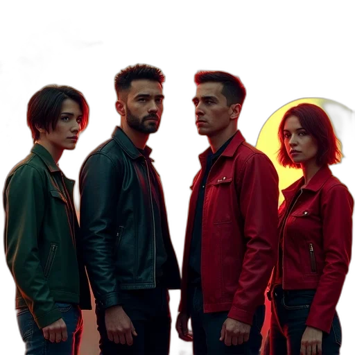 jacket, concept art, comic book art, cyberpunk, pixel art, outer space, fire, neon lights transparent PNG cut-out