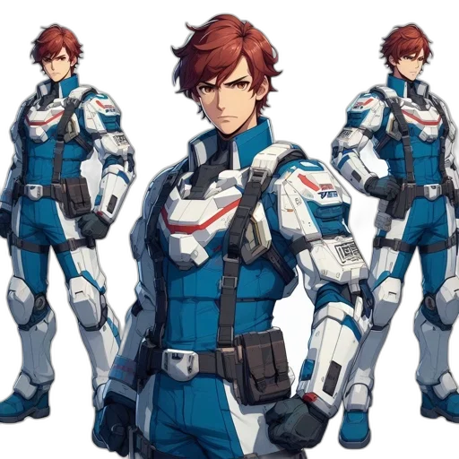 jacket, robot, weapon, concept art, anime, pixel art, cartoon, blue transparent PNG cut-out