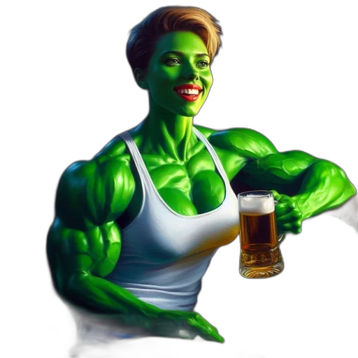 bottle, concept art, comic book art, 3d render, pixel art, green, muscular, green-skinned transparent PNG cut-out