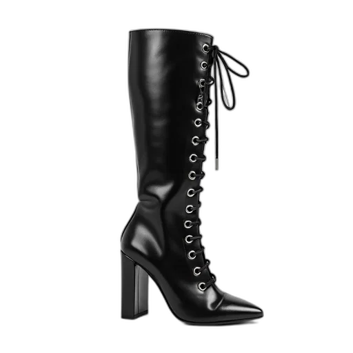 shoes, black, high-heeled, boot, pointed, toe, thick, chunky transparent PNG cut-out