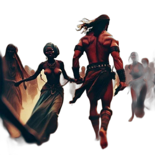 concept art, comic book art, fantasy art, 3d render, red, muscular, figure, walks transparent PNG cut-out