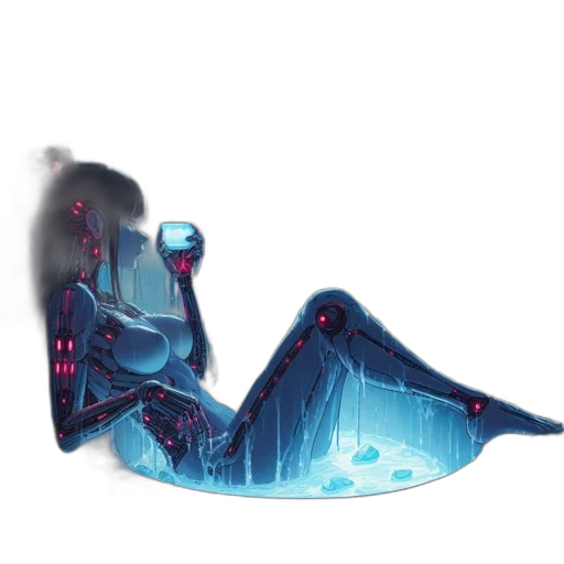 robot, jacket, staff, creature, cyberpunk, concept art, vaporwave, pixel art transparent PNG cut-out