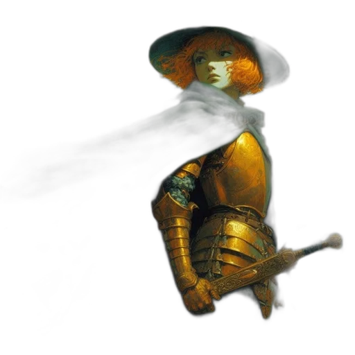 hat, robot, sword, weapon, concept art, fantasy art, watercolor, photorealistic transparent PNG cut-out