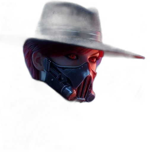 mask, hat, face, robot, concept art, photorealistic, 3d render, cyberpunk transparent PNG cut-out