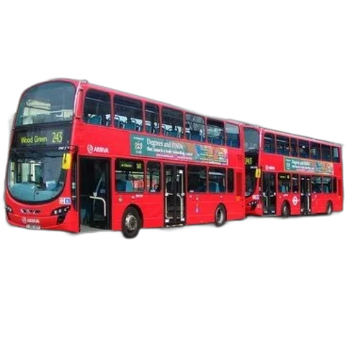 car, staff, 3d render, photorealistic, concept art, city street, red, double-decker transparent PNG cut-out