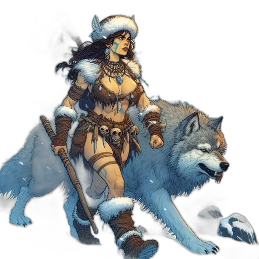 fantasy art, concept art, pixel art, comic book art, snow, blue, woman, tribal transparent PNG cut-out