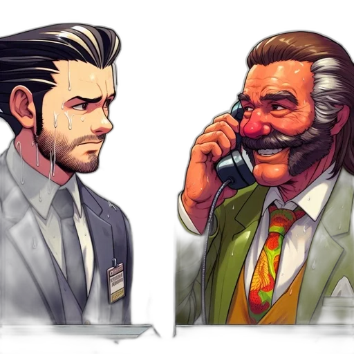face, concept art, comic book art, pixel art, cartoon, two, men, one transparent PNG cut-out
