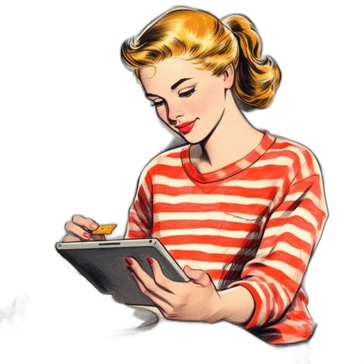 jewelry, cartoon, concept art, comic book art, pixel art, woman, smiling, absorbed transparent PNG cut-out